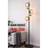 Taşcan Aydınlatma Elora Siyah Krom Toplu Metal Ayaklı Lambader Bal Camlı Modern , Oturma Odası ,Yatak Odası , Salon La