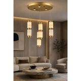 Taşcan Aydınlatma Sevilla 4 Lü Tepsili Premium Mermer Camlı Gold Sarkıt LED Avize Modern Luxury Salon Yatak Odası Avizesi
