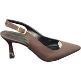 Taşçı Ayakkabı Ventes 878139Z Kadın 8cm Kadeh Boyu Sivri Burun Arkası Açık Saten Stiletto Ayakkabı - Kahve