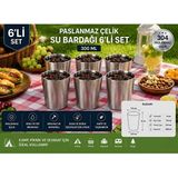 Tasdem Home 304 Paslanmaz Çelik Su Bardağı 6’li Set 300 ml Kırılmaz Metal Bardak Kamp Piknik Ev Kullanımı - 6 Adet - Gümüş - Gri
