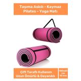 Taşıma Askılı Konfor Modeli Çift Taraflı Kaymaz Yoga Meditasyon Minderi Pembe Siyah Mat