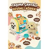 Taşıma Çantalı Sesli Ve Yürüyen Peluş Oyuncak Köpek Evcil Hayvan Bakım Veteriner Seti