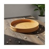 Taşıma Kulplu Yuvarlak Bambu Tepsi (30 Cm) | Doğal Ahşap Servis Tepsisi | Kahve, Kahvaltı ve Dekoratif Masaüstü Organizeri - standart