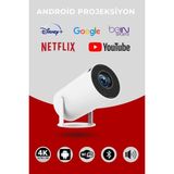 Taşınabilir Android Projektör, Dahili Hoparlör ve Wi-Fi ile Akıllı Sinema - Ahşap Bej - Siyah