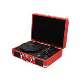 Taşınabilir Çantalı Retro Bluetooth Hoparlörlü Pikap Radyo Ses Kayıt USB Mp3 33/45/78 Plak Çalar - Kırmızı