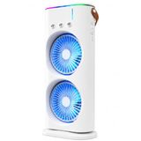Taşınabilir Çift Fanlı Nemlendirici Masaüstü Vantilatör, BLDC Sessiz Motor, 360° Dönebilen Bağımsız Fanlar, 3 Hız Kademesi, 280 ml Su Tankı, USB Type-C Şarjlı, RGB Işıklı Mini Hava Soğutucu