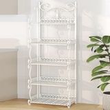 Taşınabilir, dar saklama dolabı – 3/4/5 katlı metal raf, katlanabilir kitaplık, ev ofisi, yatak odası ve oturma odası için, montaj gerektirmez, beyaz, 111 cm / 43,7 inç