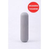 Taşınabilir Diş Fırçası Kutusu Gri | Kapaklı Hijyenik Seyahat Diş Fırçası & Macun Kabı 18,5 cm