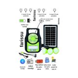 Taşınabilir Güneş Enerjili Aydınlatma Sistemi Solar Panel, Usb Şarj, Fan, Bluetooth, Radyo, 3 Ampullü Kamp Feneri Yeşil