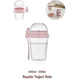 Taşınabilir Kaşıklı Yoğurt Kabı - 600 ml + 200 ml Saklama Haznesi - Pratik Taşınabilir Beslenme Kabı - Pudra