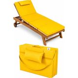 Taşınabilir Katlanır Şezlong Minderi 4 cm Kalınlık 1. Kalite Su Itici Kumaşlı, Yastıklı, Fermuarlı, Kulplu Plaj Havuz Kamp Yatağı Minderi Sarı - Çok Renkli - Standart