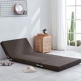Taşınabilir Katlanır Yatak. Katlanabilir Köpük Yatak 200 cm Uzun Taşınabilir Futon Yer Yatağı, Çıkarılabilir Kapaklı Kaymaz Alt Kahverengi Renk, (Kahverengi, 80x200x8cm)
