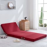 Taşınabilir Katlanır Yatak. Katlanabilir Köpük Yatak 200 cm Uzunluğunda Taşınabilir Futon Yer Yatağı, Çıkarılabilir Kapaklı Kahverengi Kaymaz Taban, (Kırmızı, 80x200x10cm)