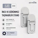 Taşınabilir Laptop Standı, Gümüş, Nano Yapışkanlı, Isı Dağıtıcı, 2 Kademeli Açı Ayarlı, 2'Li Set