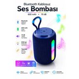 Taşınabilir Mavi Bluetooth Hoparlör Rgb Led Işıklı Güçlü Ses Bombası Usb Type-C Şarjlı Kablosuz