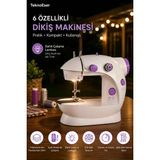 Taşınabilir Mini Dikiş Makinesi Ev Tipi Pedallı Elektrikli Masaüstü Çift Iplikli Pratik Dikiş Makinası Beyaz