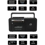 Taşınabilir Nostaljik Radyo Kaset Çalar Fm Radyo USB Mp3 Çalar Bluetooth Hoparlör Siyah