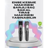Taşınabilir Şarjlı Saç Sakal Tıraş Makinesi – 3 Taraklı, Sessiz ve Ergonomik