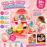 Taşınabilir Sırt Çantalı Tavşan Figürlü Mini Evcilik Oyun Seti