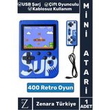 Taşınabilir USB Şarjlı Çift Oyunculu Mario Street Fighter Nostalji Retro 400 Oyunlu Mini El Atarisi - Mavi