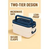 Taşınabilir Yemek Kabı 2 Katlı Lunch Box Diyet Beslenme Kutusu Saklama Kabı Çatal Kaşıklı Sefer Tası - 1,8 ml - Mavi