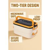 Taşınabilir Yemek Kabı 2 Katlı Lunch Box Diyet Beslenme Kutusu Saklama Kabı Çatal Kaşıklı Sefer Tası - 1,8 ml - Sarı