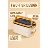Taşınabilir Yemek Kabı 2 Katlı Lunch Box Diyet Beslenme Kutusu Saklama Kabı Çatal Kaşıklı Sefer Tası (sarı)