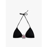 Taşlı Çiçek Aksesuar Detaylı Üçgen Bikini Üstü