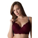 Taşlı Dantelli Yarı Destekli Toparlayıcı Sütyen Bordo 80D