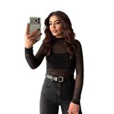 Taşlı Dik Yaka Tül Bluz