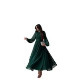 Taşlı Fırfır Detaylı, Uzun Kollu, Oversize Kalıp, Bisiklet Yakalı, 36-46 Beden Şifon Elbise (Standart, Yeşil, 36)
