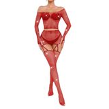 TAŞLI KIRMIZI JARTİYER VÜCUT ÇORABI BODY JARTİYER ETEK VE ÇORABI İLE