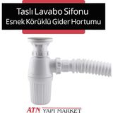 Taslı Lavabo Sifonu – Esnek Körüklü Gider Hortumu – Koku Önleyici Gider Borusu – Mutfak Banyo Uyumlu