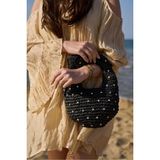 Taşlı Portföy Clutch Fermuarlı Astarlı Örgü Hasır Yazlık Tatil El Çantası - 25 - --Siyah