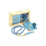 Taşlı Zikirmatik - Mini Kadife Yasin - İnci Tesbihli Hediyelik Set - Mavi Renk