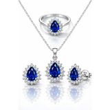 TASLİDUSLERJEWELRY 925 Ayar Gümüş Mavi Safir Taşlı 3’lü Takı Seti – Kolye, Yüzük ve Küpe