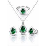 TASLİDUSLERJEWELRY 925 Ayar Gümüş Zümrüt Yeşili Damla Taşlı Antika Model Set