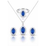 TASLİDUSLERJEWELRY Safir Mekik Kesim Taşlı 925 Ayar Gümüş Takı Seti – Kolye Küpe Yüzük Üçlü Set