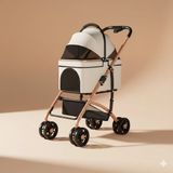 Tasma Market Lüks Rose Gold Ayrılabilir Sepetli Kedi Köpek Arabası - 2'si 1 Arada Premium Pet Puset Krem 96X70X48