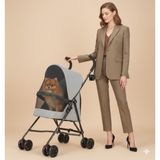 Tasma Market Pratik Katlanabilir Kedi Köpek Taşıma Arabası - Ultra Hafif 3.8 kg - Oxford Kumaş Gri