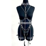 Tasma ve Zincir Detaylı Şık Deri Harness, Deri Fantezi Giyim