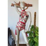 Tasmalı Kırmızı Harness Fantazi İç Giyim Takım