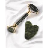 Taşmir Gerçek Doğal Yeşim Doğal Taş 2'li Set Face Roller + Gua Sha Masaj Taşı