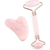 Taşmir Orijinal Pembe Kuvars Doğal Taş 2’li Set Face Roller + Gua Sha Masaj Taşı
