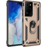 Tasopay Samsung Galaxy S21 Ultra Uyumlu Kılıf Soldier Korumalı Yüzüklü ve Mıknatıslı Tpu Gövde Kılıf - Gold