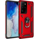 Tasopay Samsung Galaxy S21 Ultra Uyumlu Kılıf Soldier Korumalı Yüzüklü ve Mıknatıslı Tpu Gövde Kılıf - Kırmızı