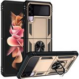 Tasopay Samsung Galaxy Z Flip 3 Uyumlu Kılıf Soldier Korumalı Yüzüklü ve Mıknatıslı Tpu Gövde Kılıf - Gold