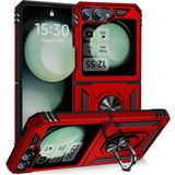 Tasopay Samsung Galaxy Z Flip 6 Uyumlu Kılıf Soldier Korumalı Yüzüklü ve Mıknatıslı Tpu Gövde Kılıf - Kırmızı