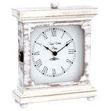 Tasse Verre Oturma Odası Mantel, Masa veya Masa için Rustik Raf Saati (Sessiz) 9" X 7" Çiftlik Evi Dekoru Eskitilmiş Beyaz Yıkanmış Ahşap Sessiz - Ofis Şöminesi. AA Pille Çalışan Dijital Olmayan,