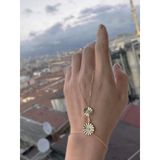 Taşsız İkili Papatya Desenli Gümüş Şahmeran Bileklik - Gold